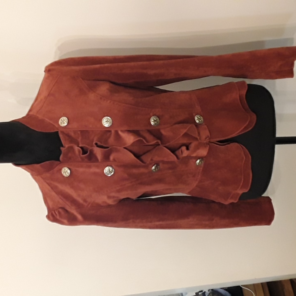 Rust Colored Ruffled Front Button Down Jacket Wit… - image 1